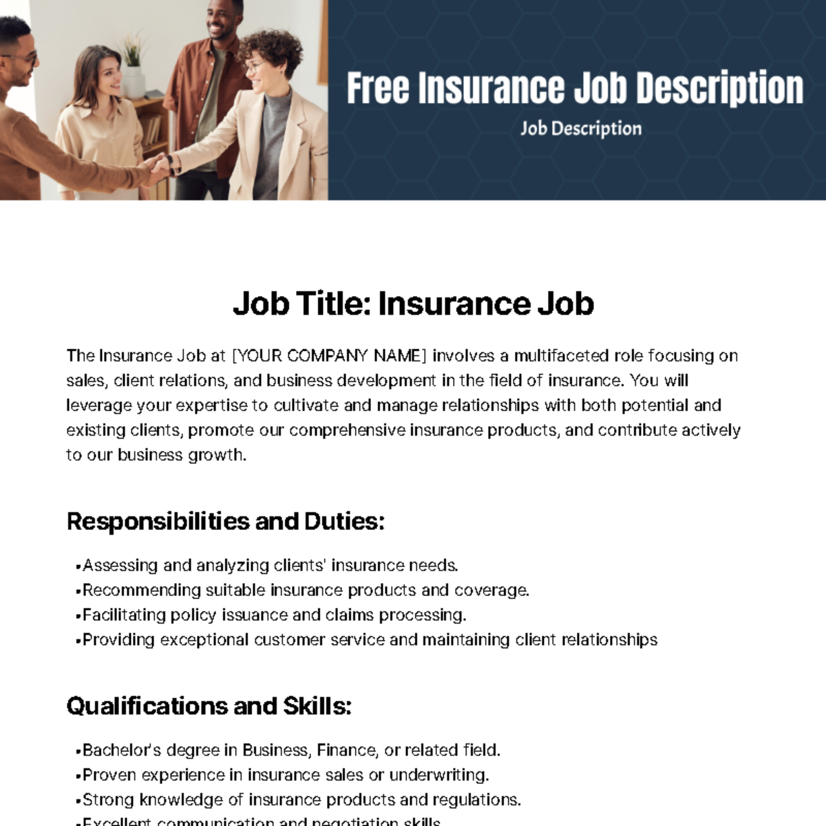 Insurance Job Description Template