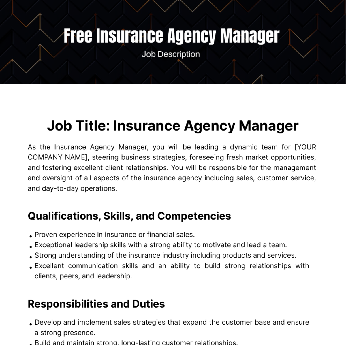 Insurance Agency Manager Job Description Template