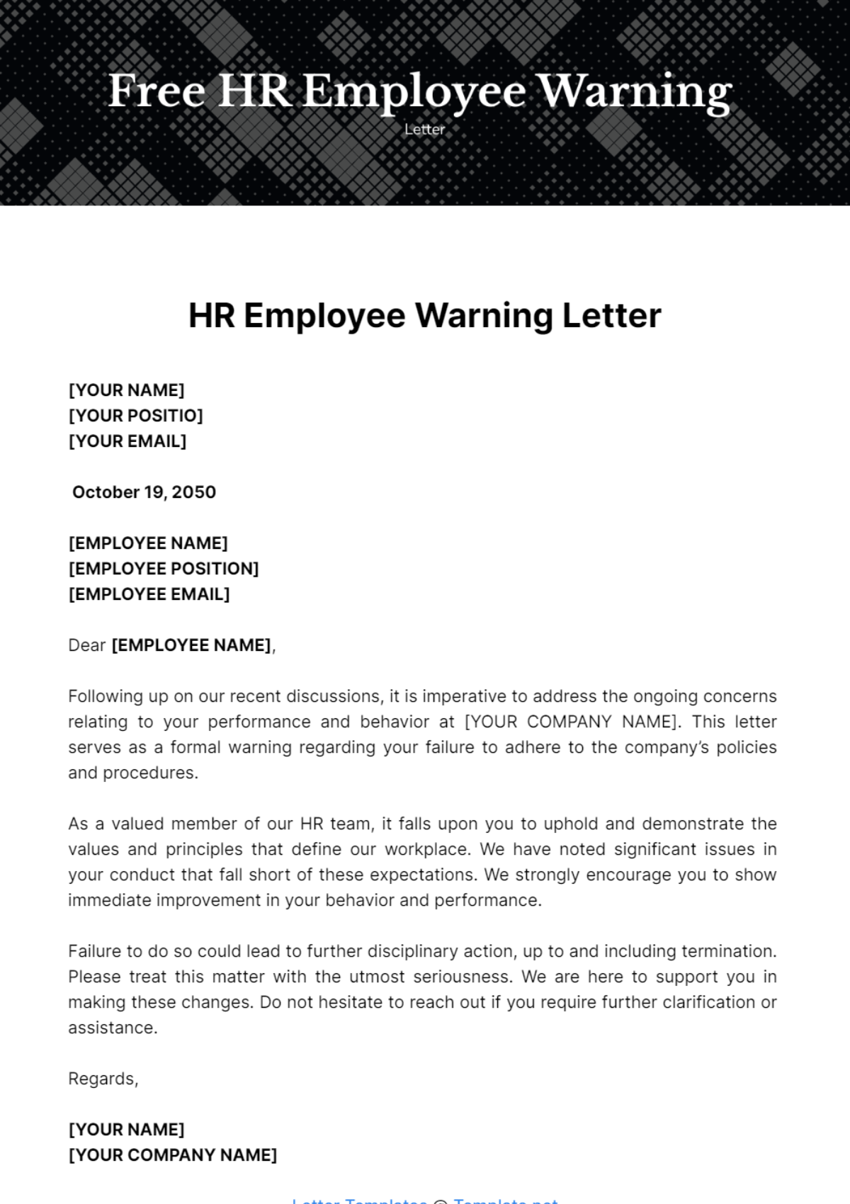 Free HR Employee Warning Letter Template