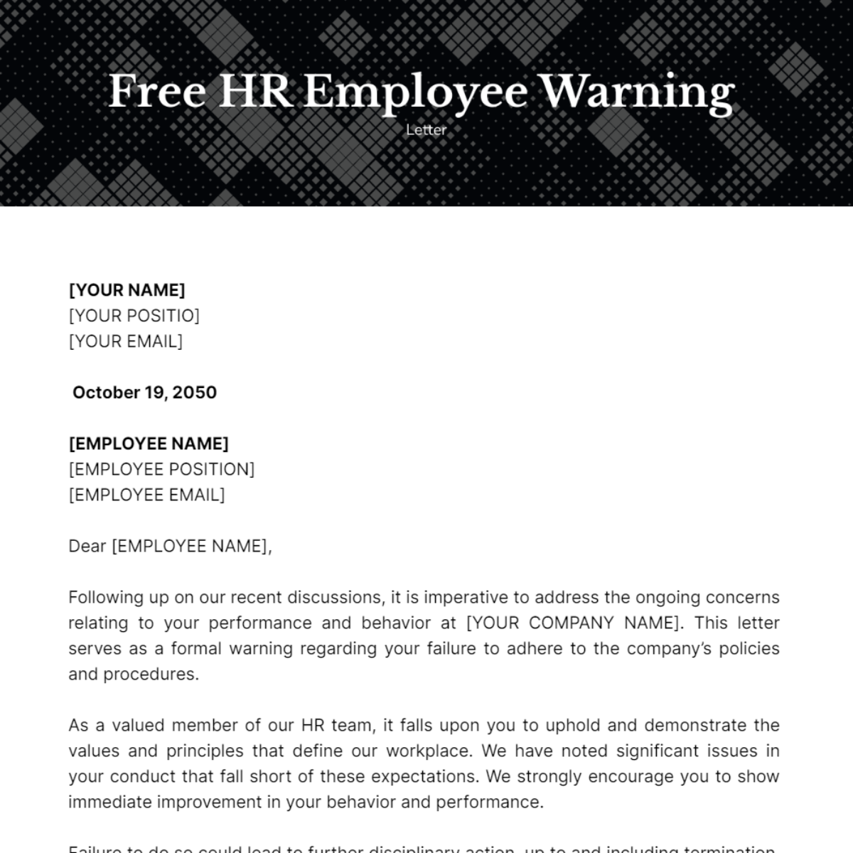 HR Employee Warning Letter Template