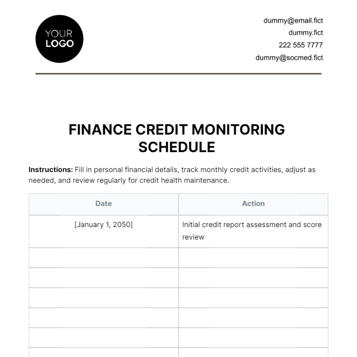 Finance Credit Monitoring Schedule Template