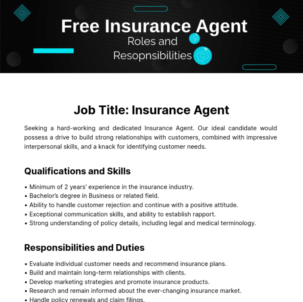 Insurance Agent Roles and Resopnsibilities Template