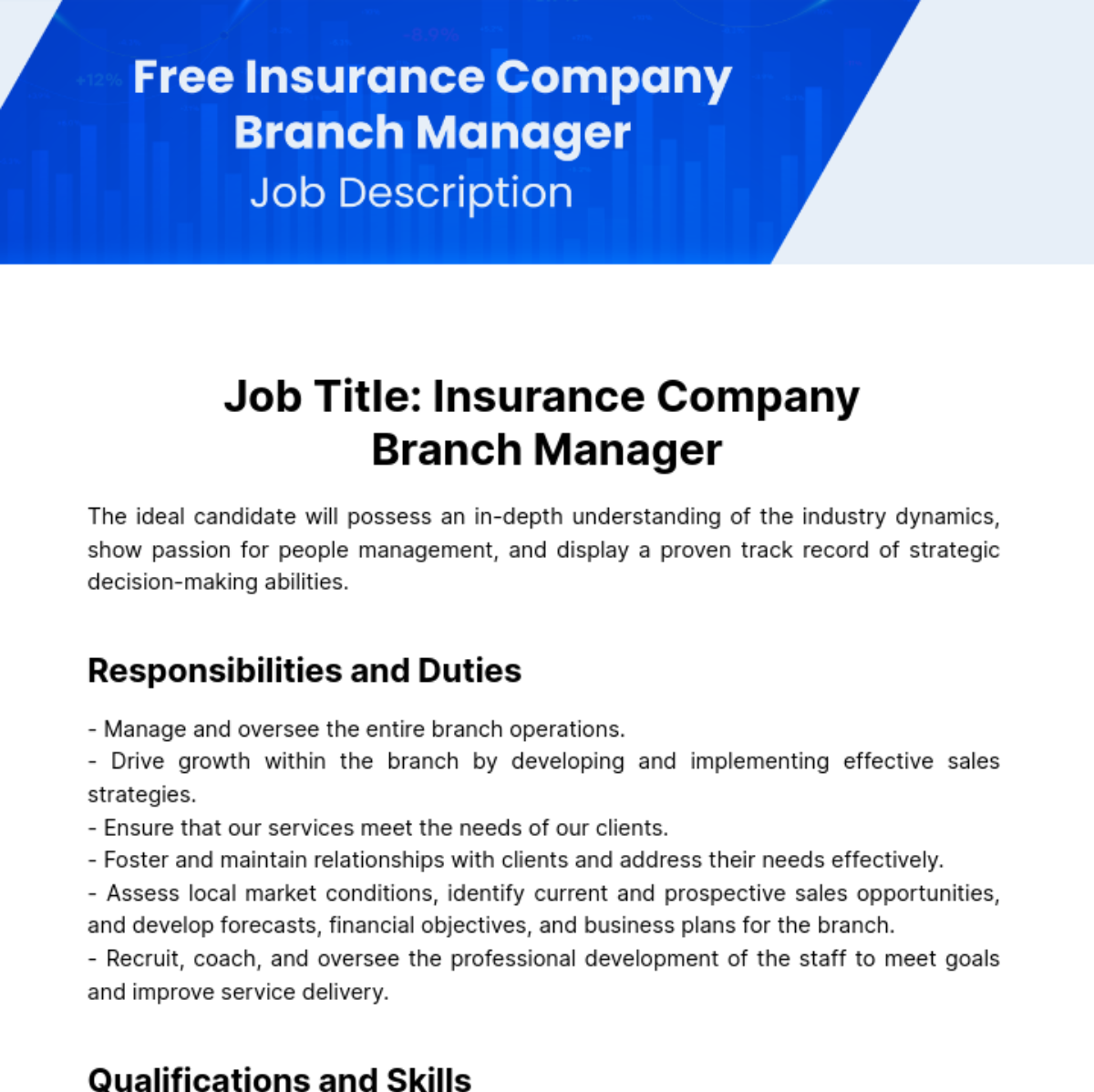 Free Insurance Company Branch Manager Job Description Template