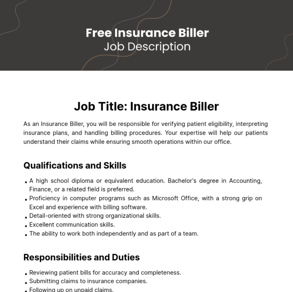 Insurance Biller Job Description Template