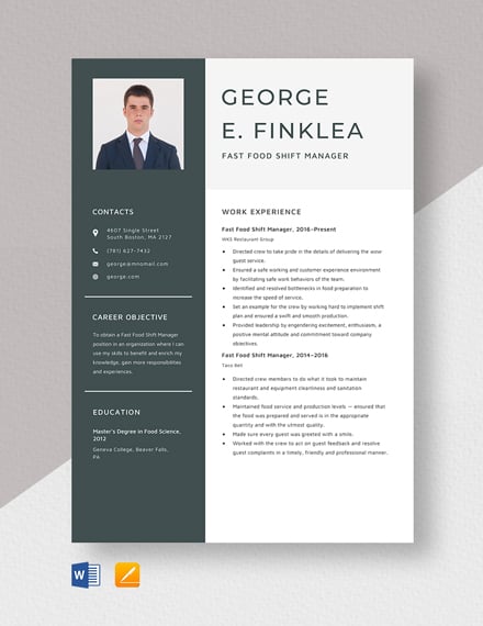 Fast Food Restaurant Manager Resume Template - Word (DOC ...