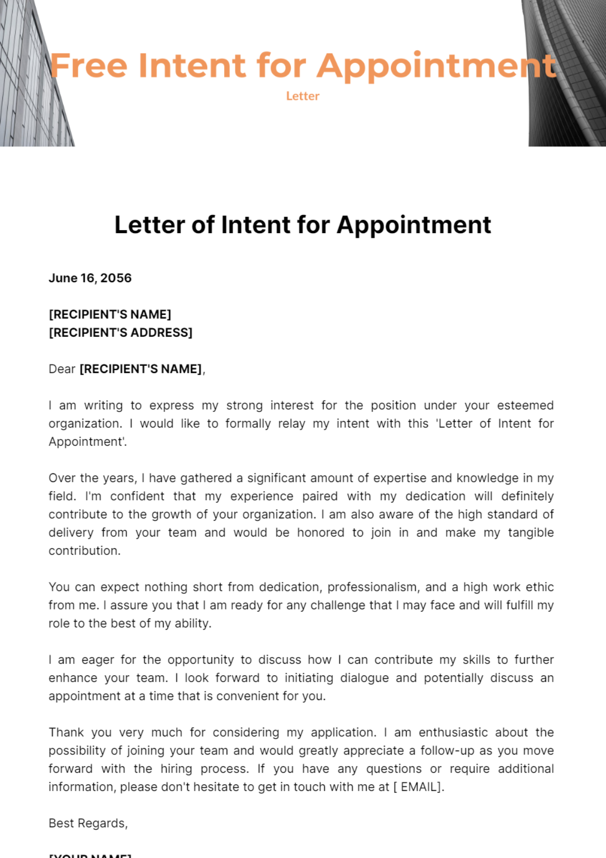 Free Letter of Intent for Appointment Template