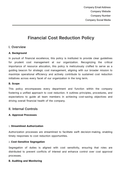 Free Financial Cost Reduction Policy Template to Edit Online