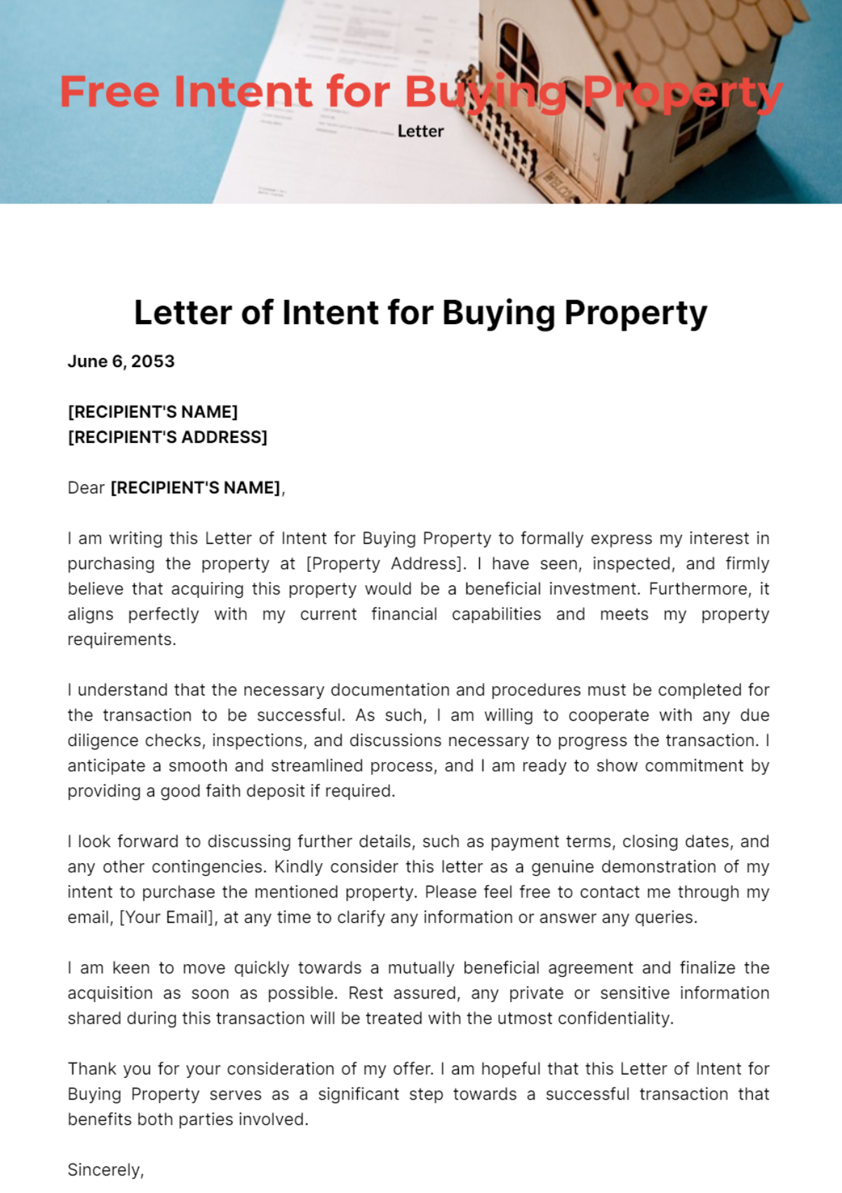 Free Letter of Intent for Buying Property Template