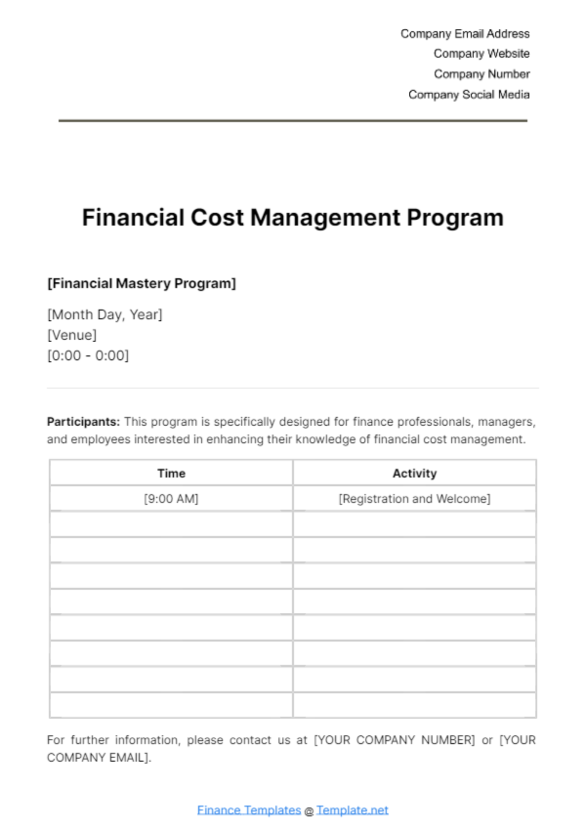 Financial Cost Management Program Template