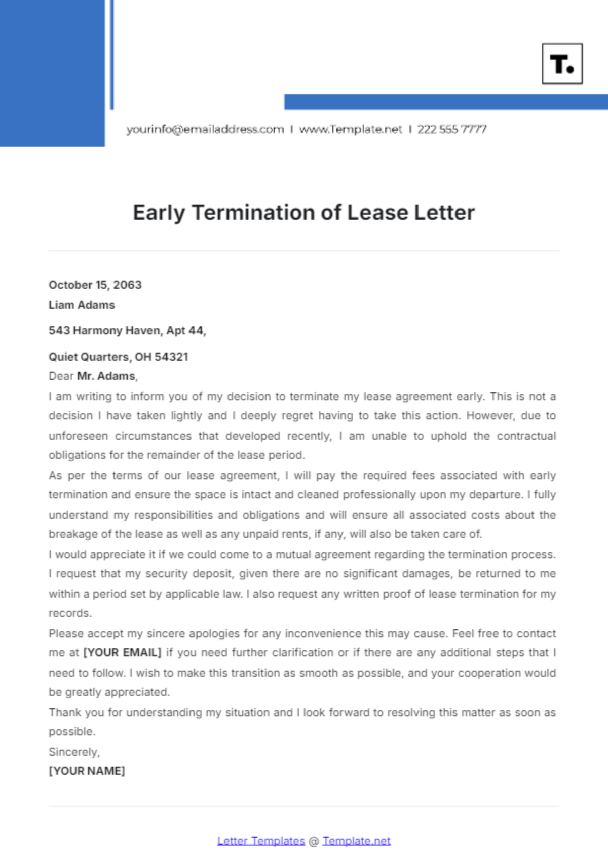 Early Termination of Lease Letter Template