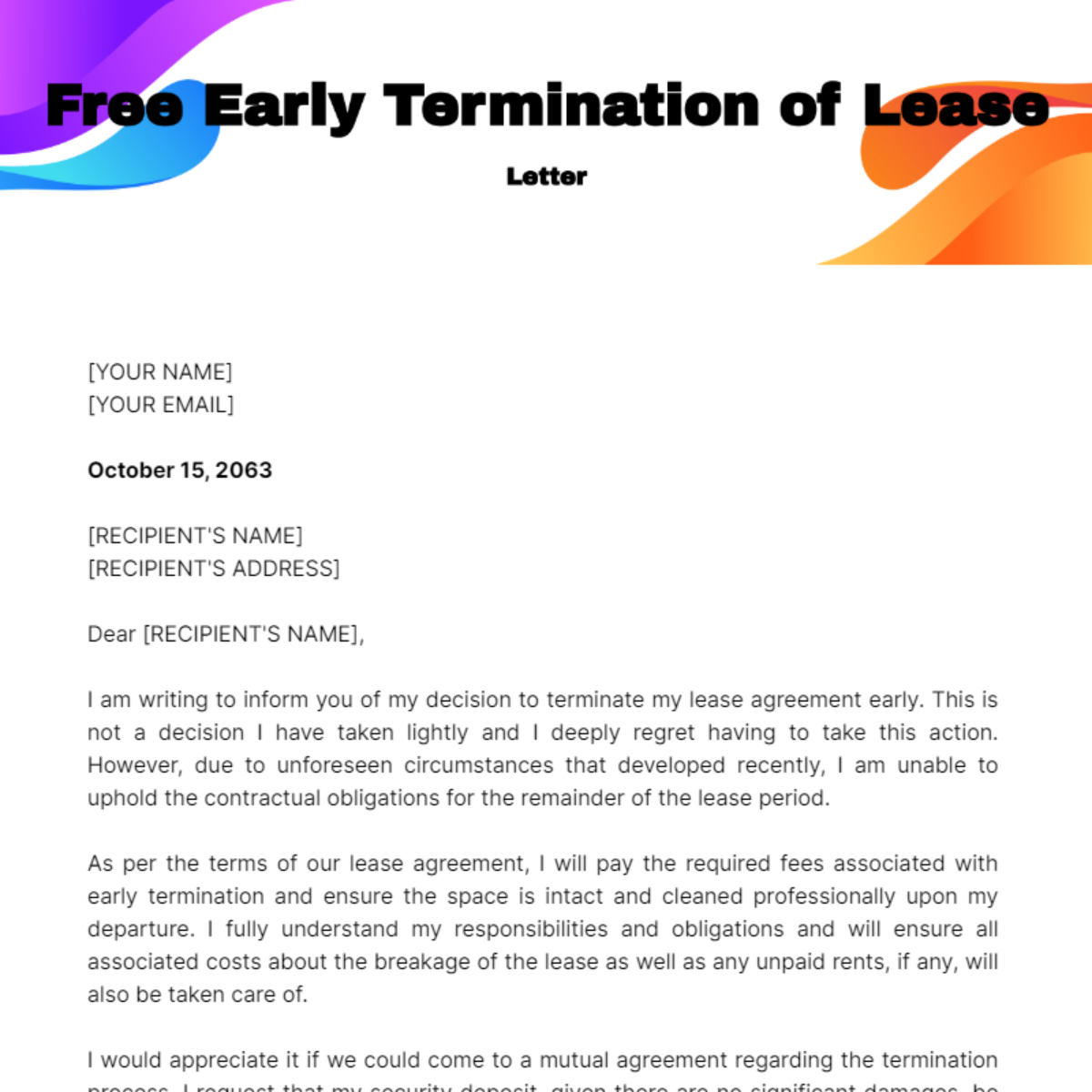 Early Termination of Lease Letter Template