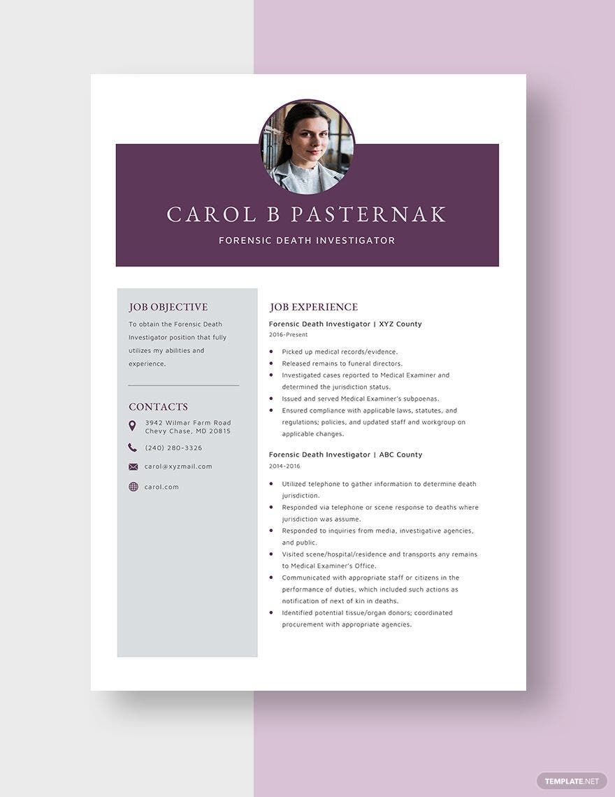 Free Forensic Death Investigator Resume Template