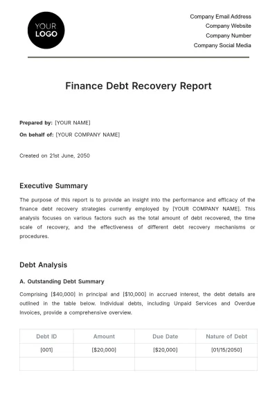 Free Finance Debt Recovery Report Template to Edit Online
