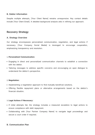 Free Finance Debt Recovery Report Template to Edit Online