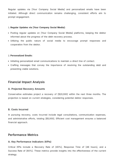 Free Finance Debt Recovery Report Template to Edit Online