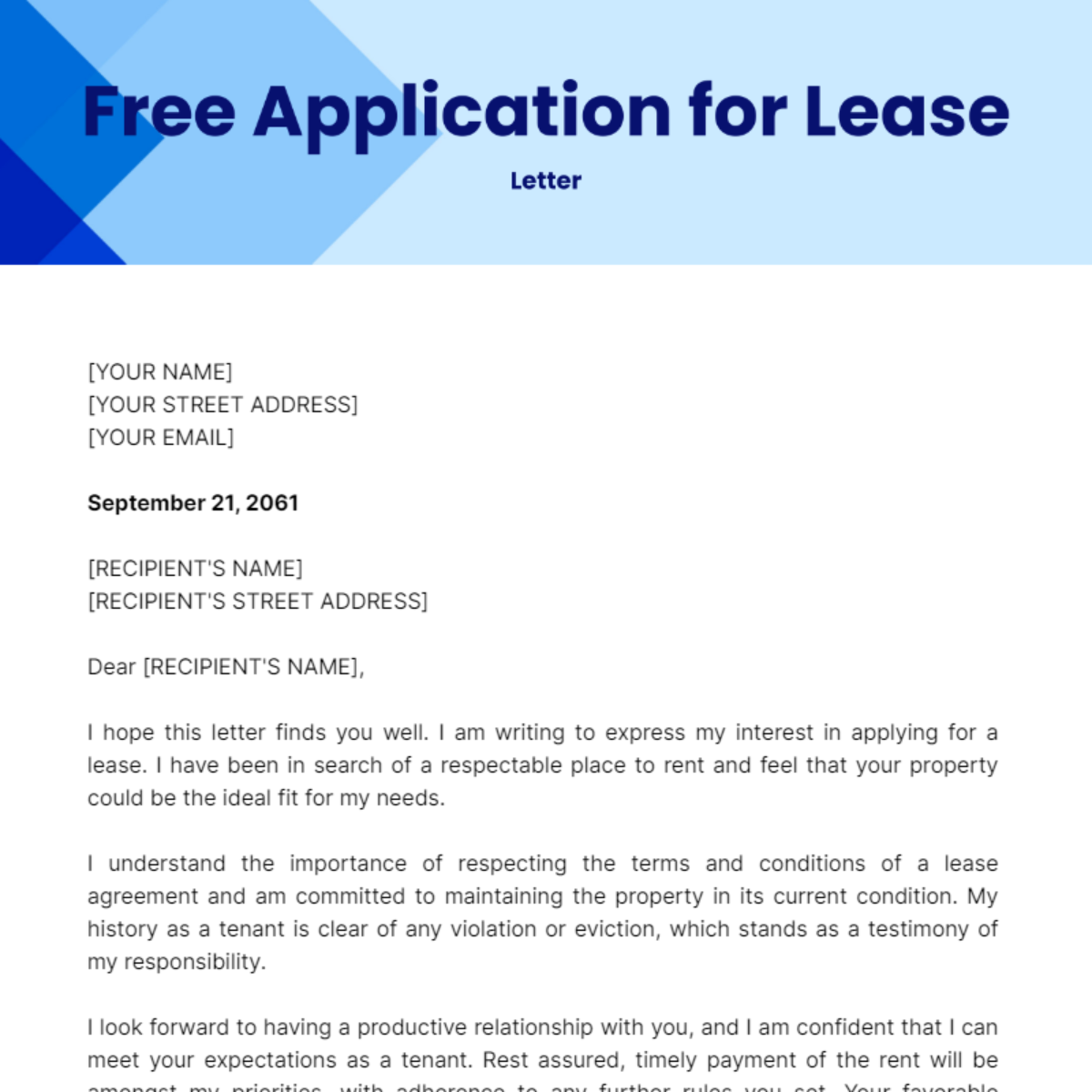 Application for Lease Letter Template