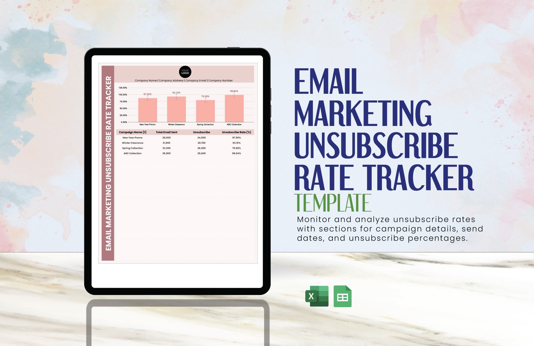 Email Marketing Unsubscribe Rate Tracker Template in Excel, Google Sheets