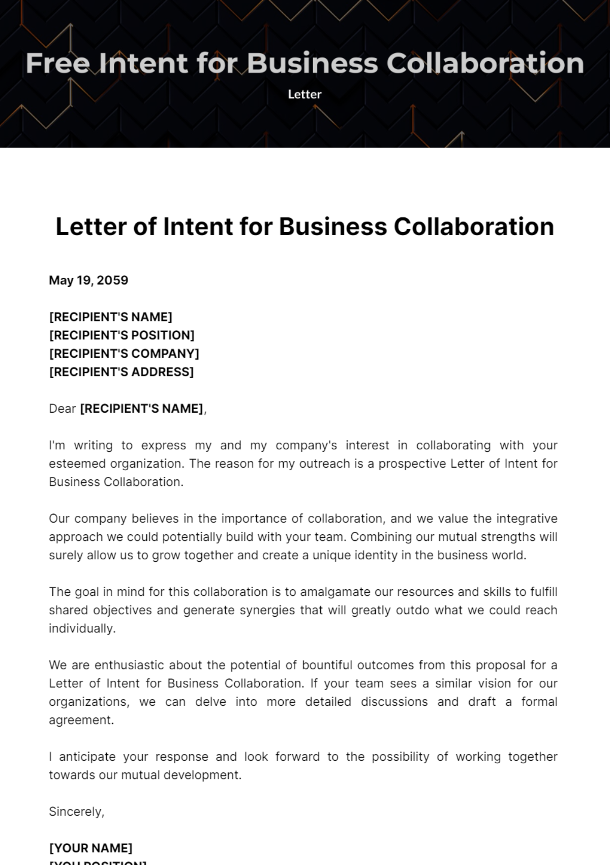 Free Letter of Intent for Business Collaboration Template
