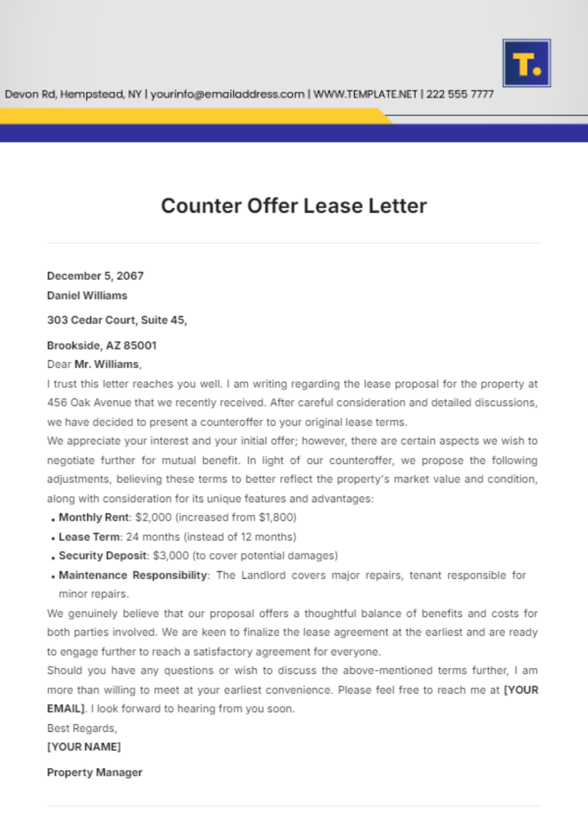 Counter Offer Lease Letter Template