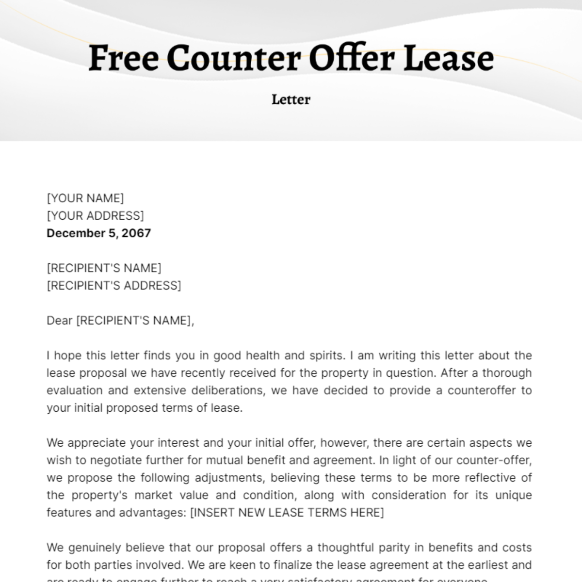 Counter Offer Lease Letter Template