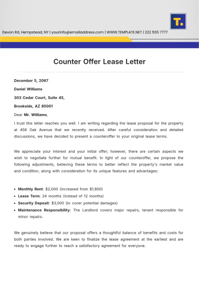 Free Counter Offer Lease Letter Template to Edit Online