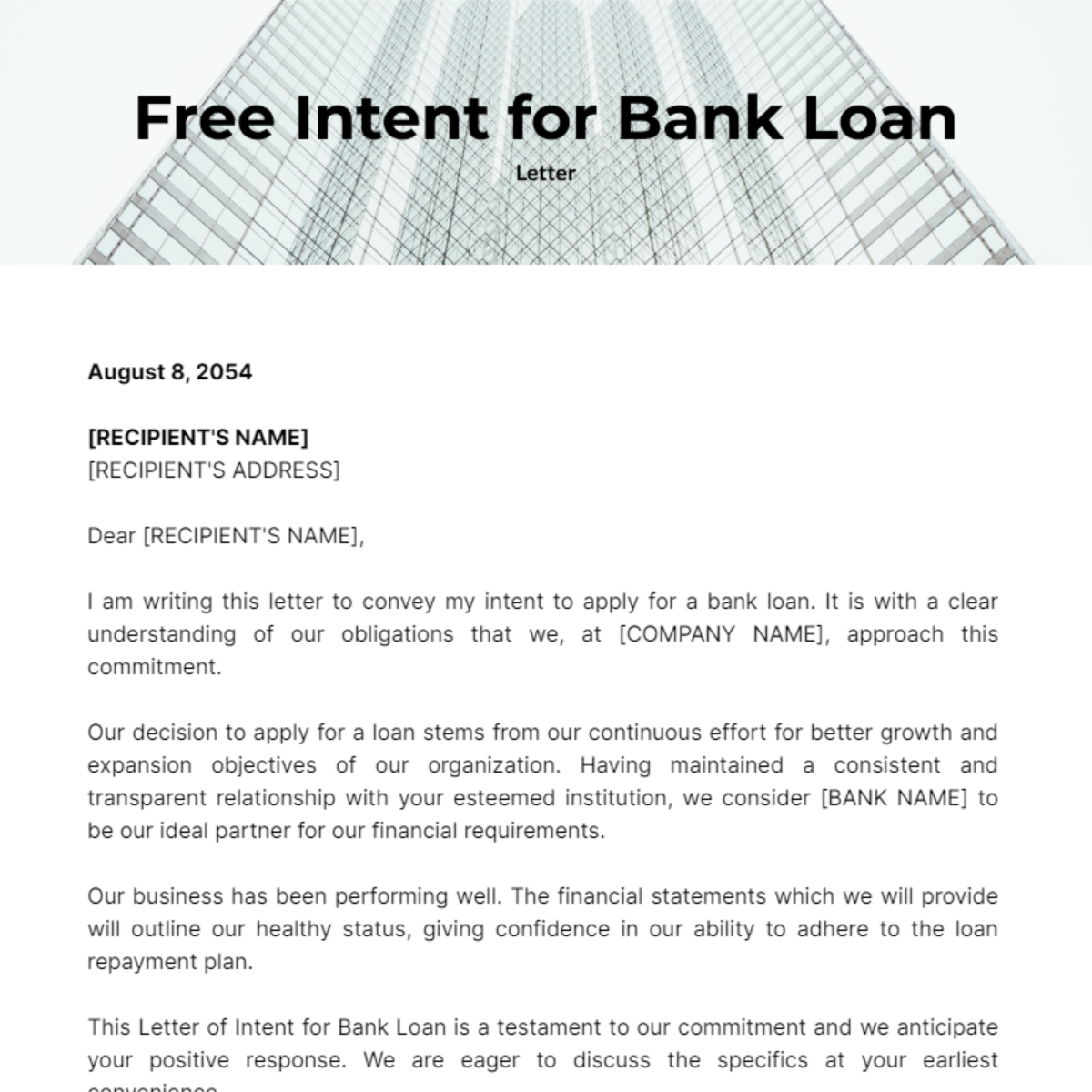 Letter of Intent for Bank Loan Template