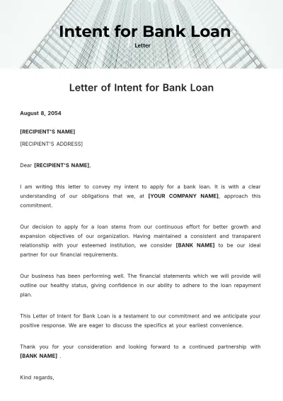 Free Letter of Intent for Bank Loan Template to Edit Online