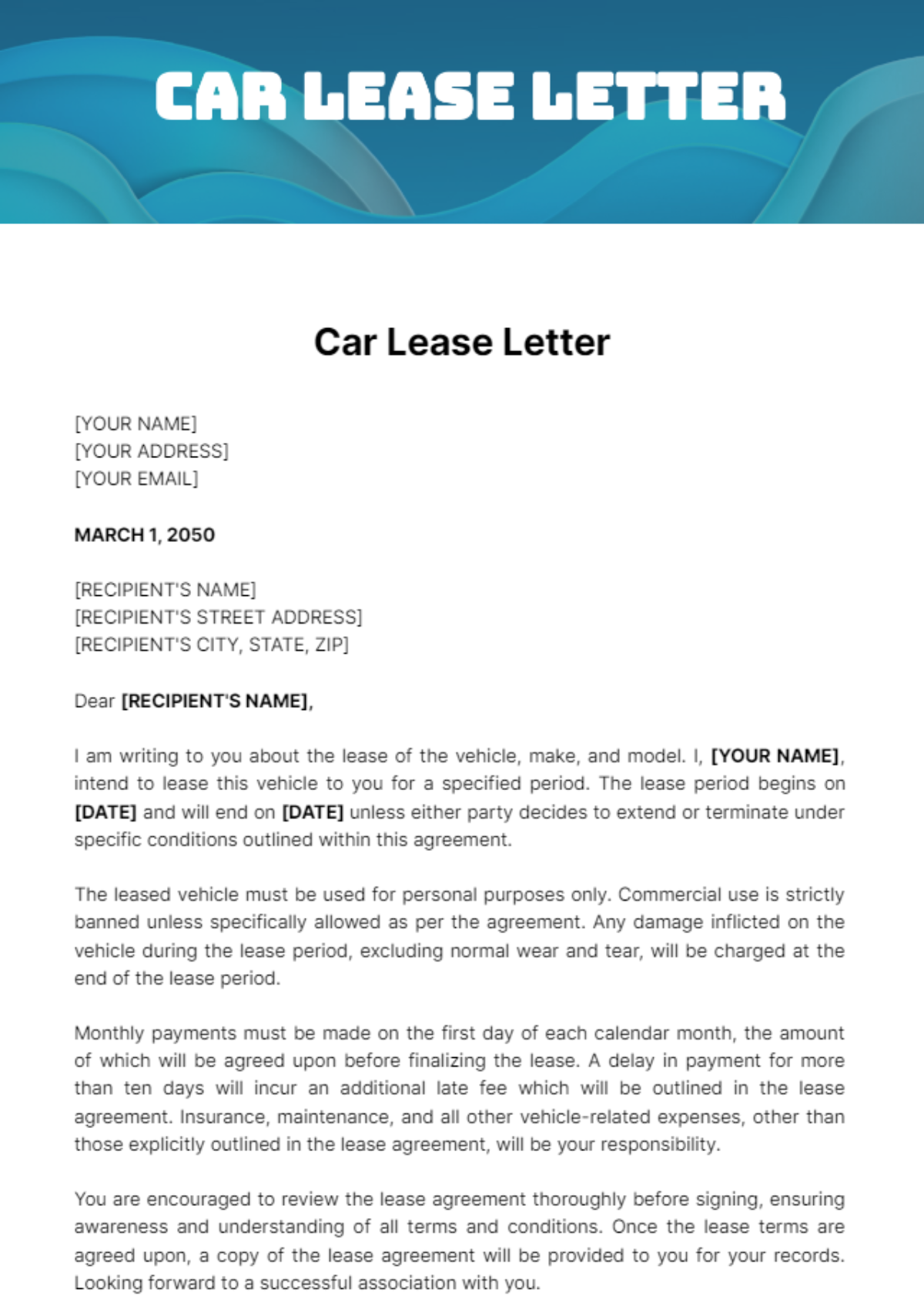Free Car Lease Letter Template