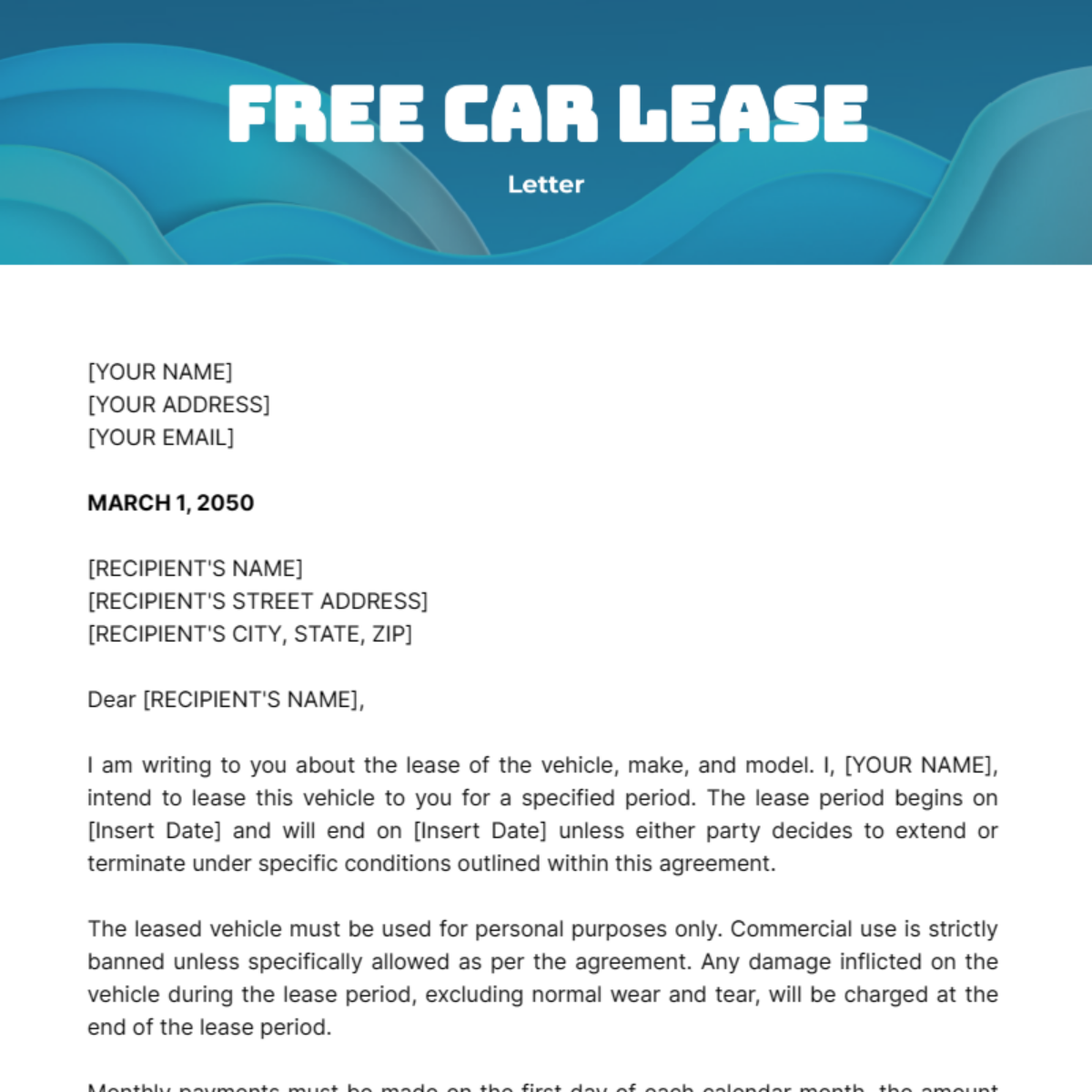 Car Lease Letter Template