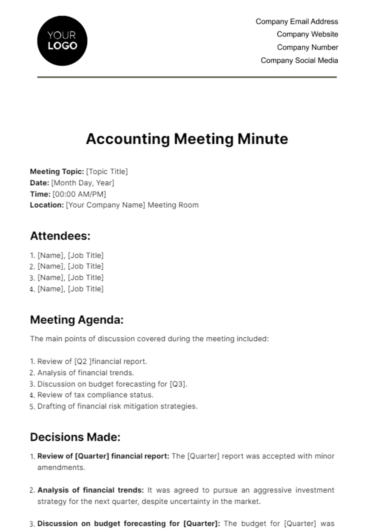 Accounting Meeting Minute Template