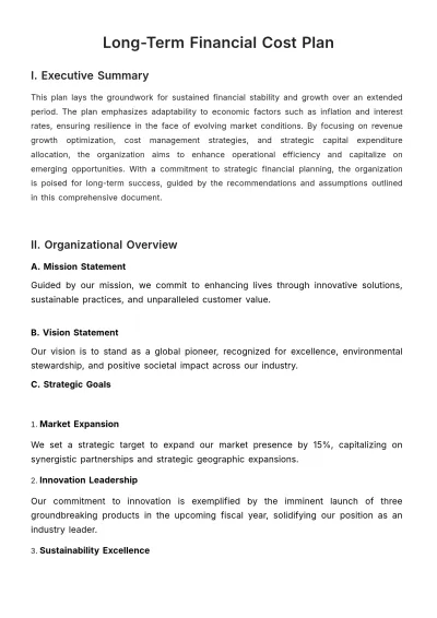 Free Long-Term Financial Cost Plan Template to Edit Online