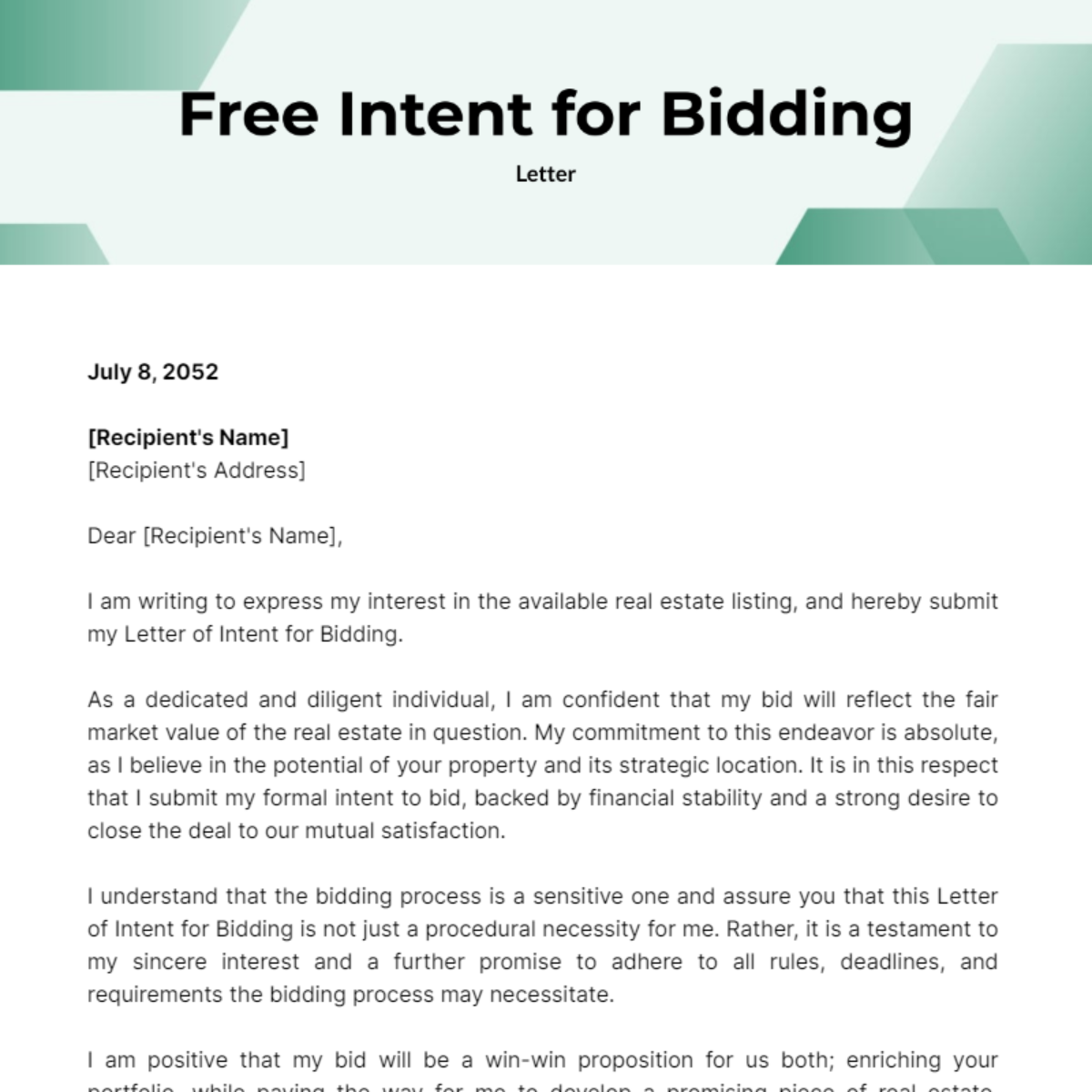 Letter of Intent for Bidding Template