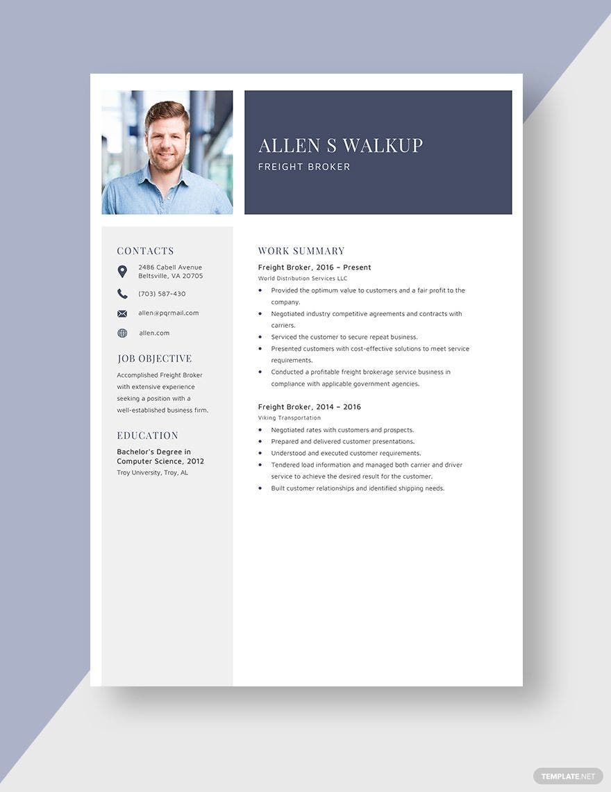 Freight Broker Resume in Word, Apple Pages