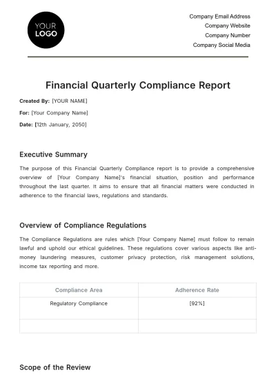 Free Financial Quarterly Compliance Report Template to Edit Online