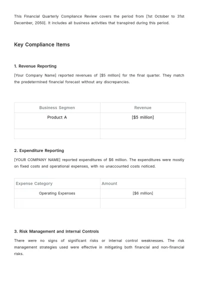 Free Financial Quarterly Compliance Report Template to Edit Online