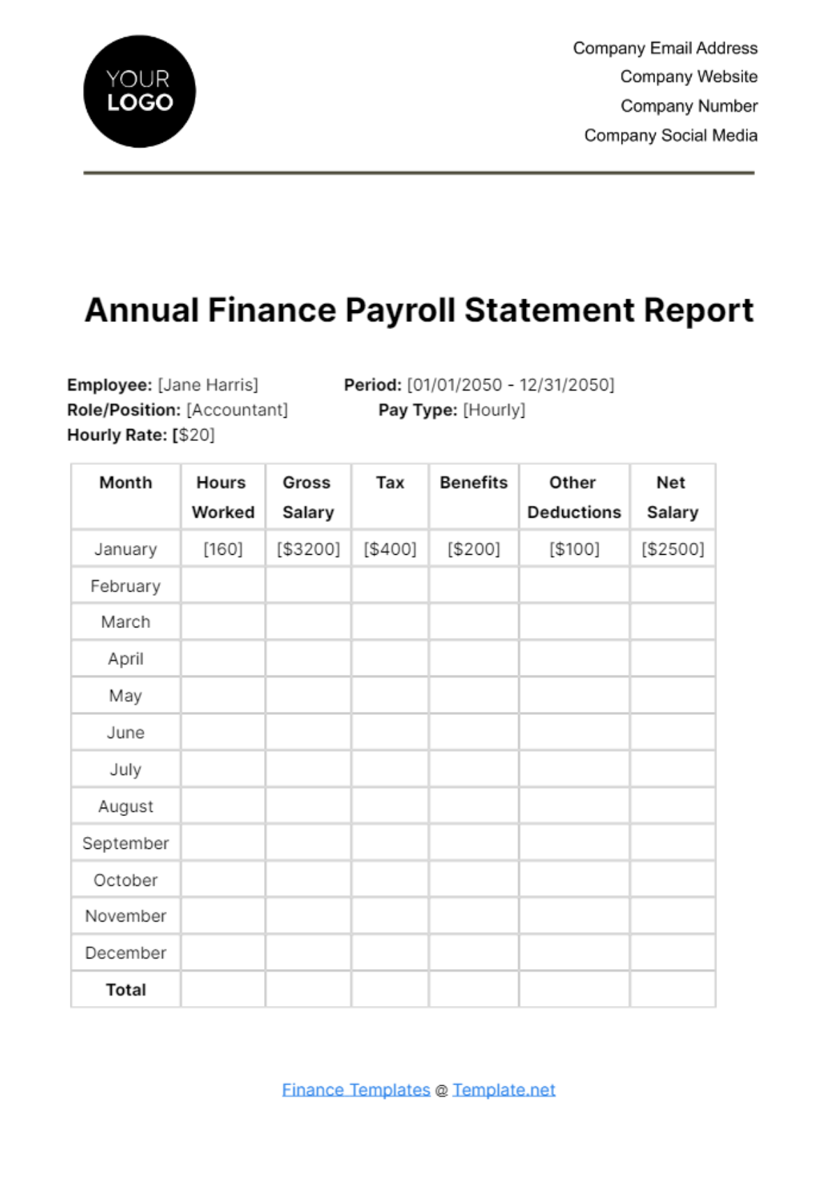 Annual Finance Payroll Statement Report Template
