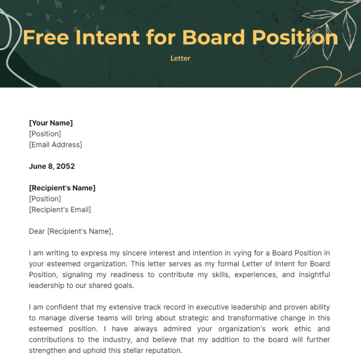 Letter of Intent for Board Position Template
