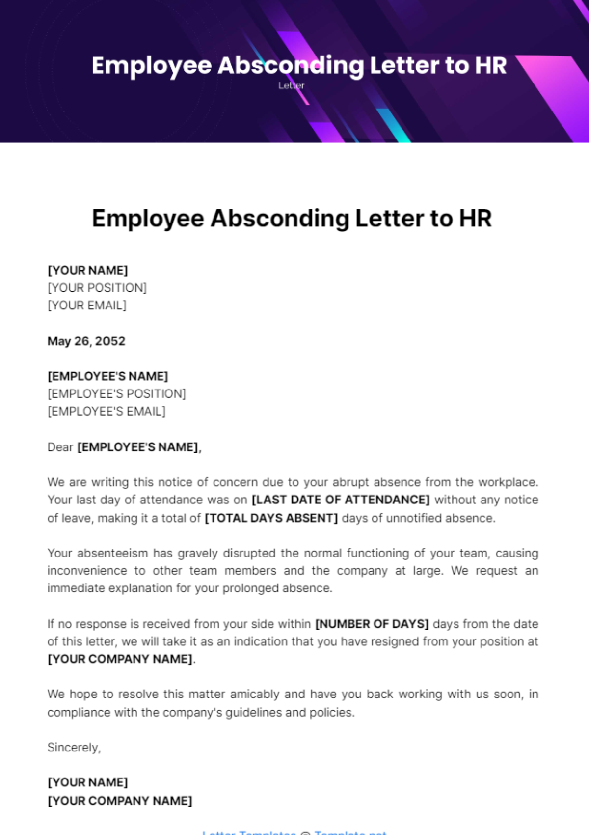 Free Employee Absconding Letter to HR Template