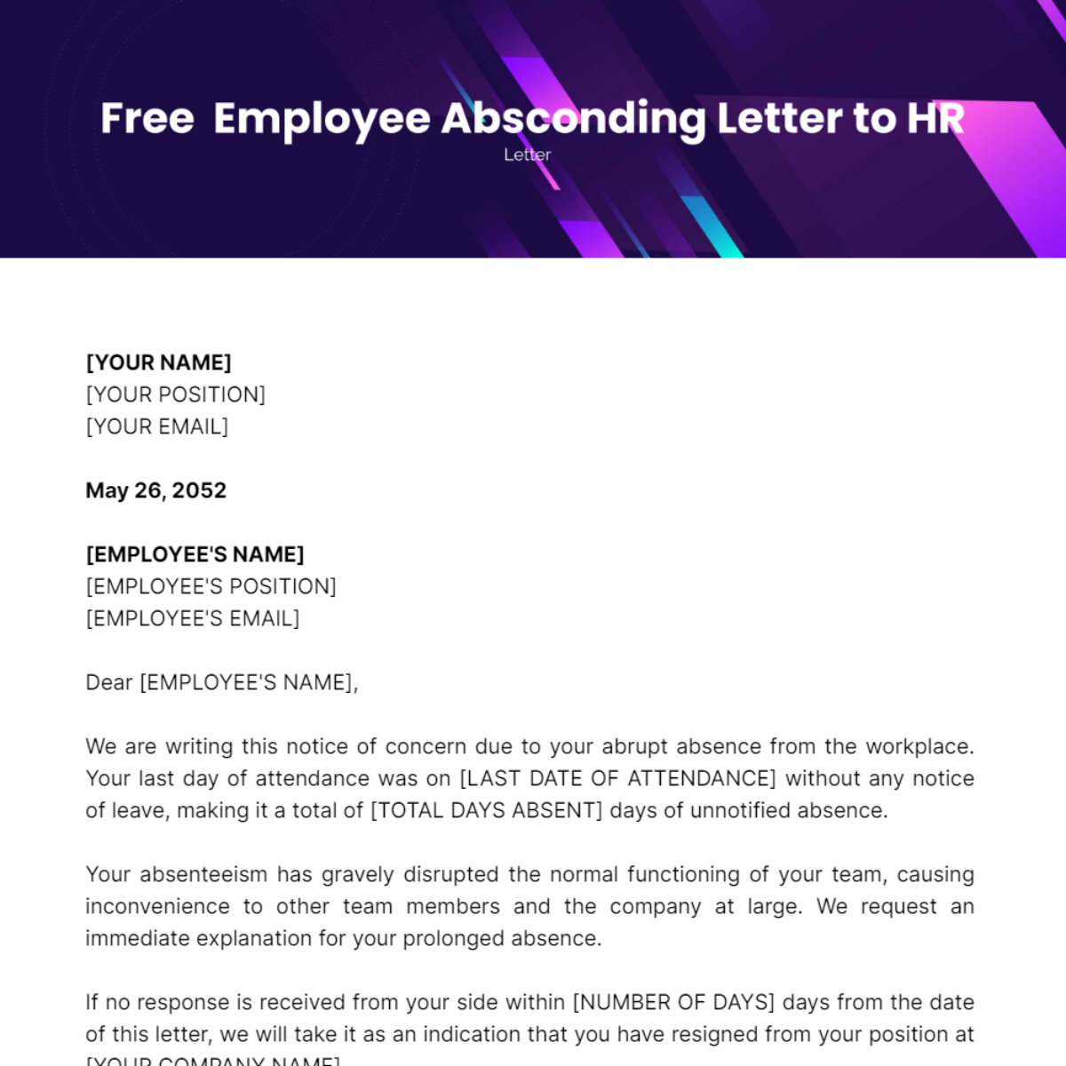 Employee Absconding Letter to HR Template