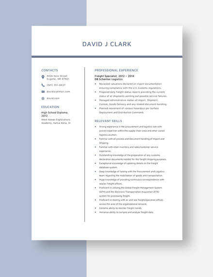 Freight Specialist Resume Template