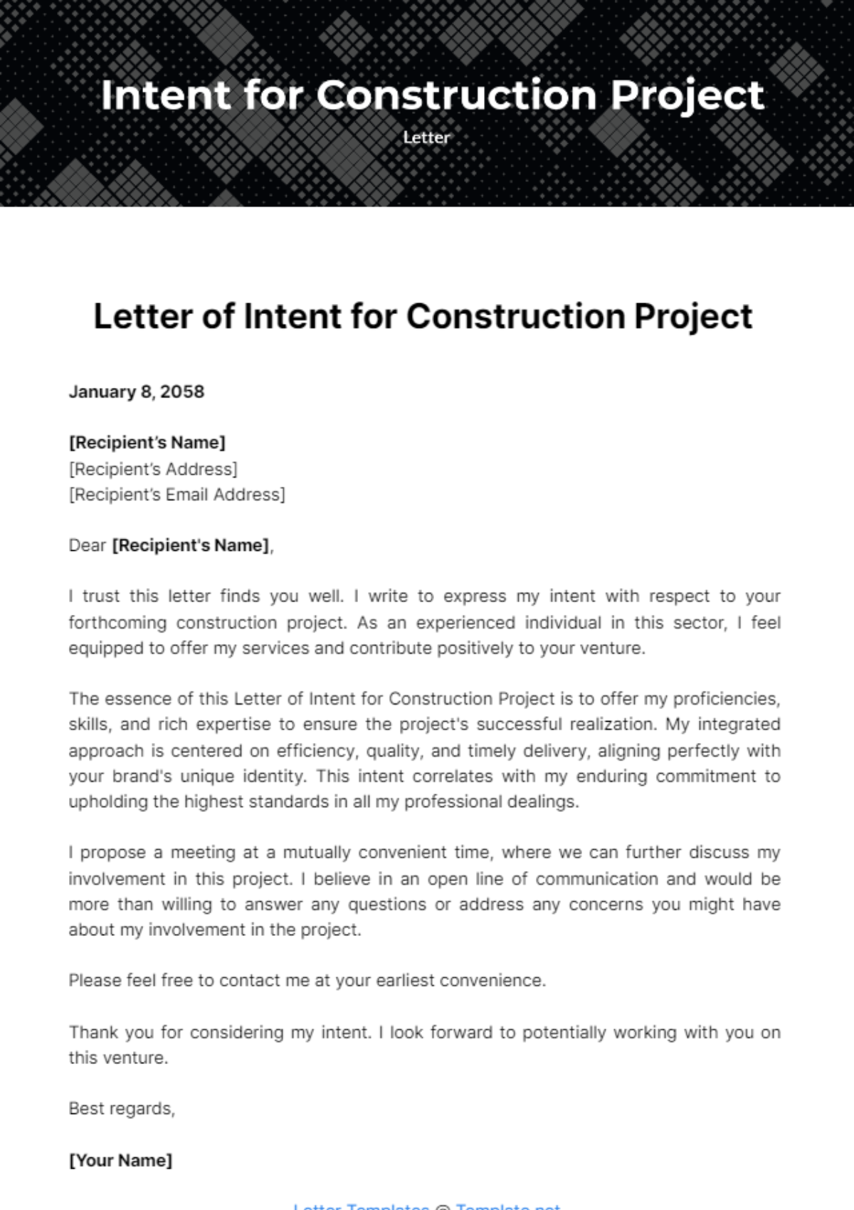Free Letter of Intent for Construction Project Template