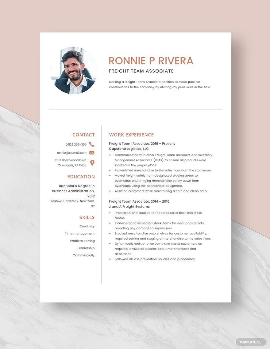 Freight Team Associate Resume in Word, Apple Pages