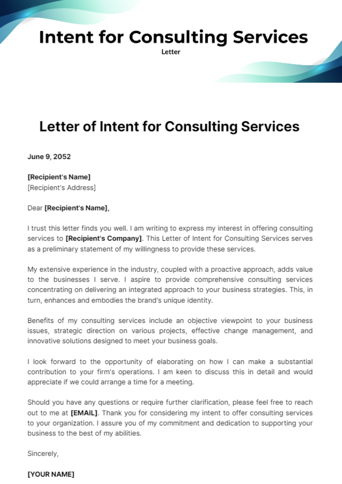 Free Letter of Intent for Consulting Services Template