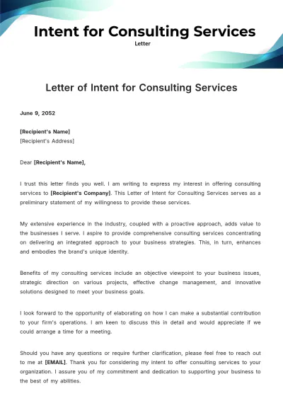 Free Letter of Intent for Consulting Services Template to Edit Online