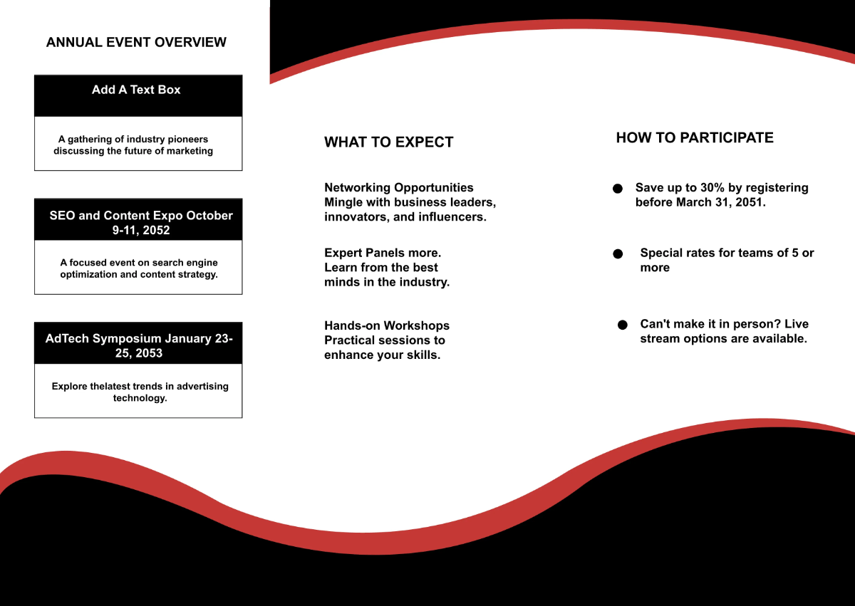 Free Marketing Event Guide Pamphlet Template to Edit Online