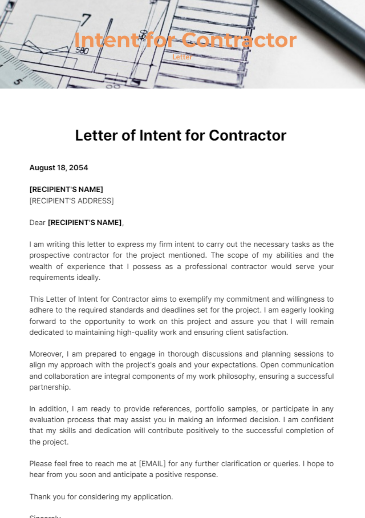Free Letter of Intent for Contractor Template