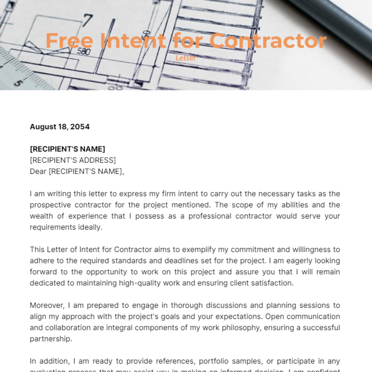 Letter of Intent for Contractor Template