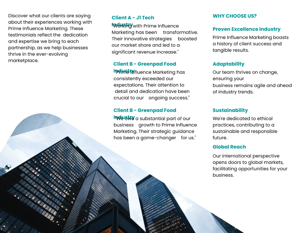 Free Marketing Client Testimonials Brochure Template to Edit Online