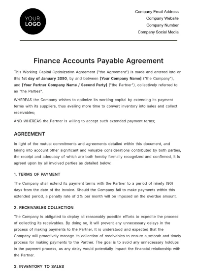 Free Finance Accounts Payable Agreement Template to Edit Online