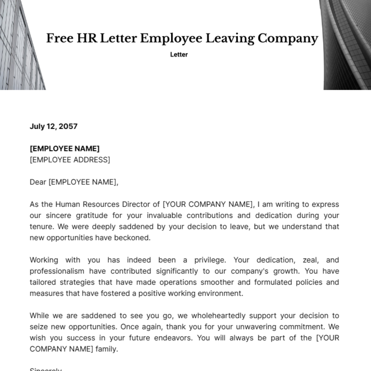 HR Letter Employee Leaving Company Template